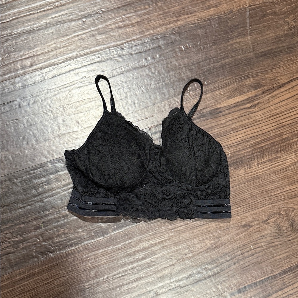 Fashion Nova Black Lace Longline Bralette with Strappy Band